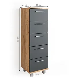 Vicco Ilias Badschrank 30 x 95 cm Anthrazit/Eiche MDF/Spanplatte/Massivholz