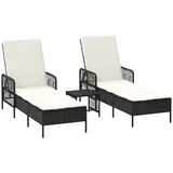 vidaXL Sonnenliege Set 3-teilig 200 x 65 x 30 cm Schwarz und Creme
