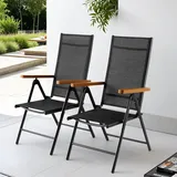 clevich Gartenstuhl Hochlehner 2er Set 7-Fach Verstellbar 59 x 65 x 108 cm grau/schwarz