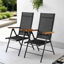 clevich Gartenstuhl Hochlehner 2er Set 7-Fach Verstellbar 59 x 65 x 108 cm grau/schwarz