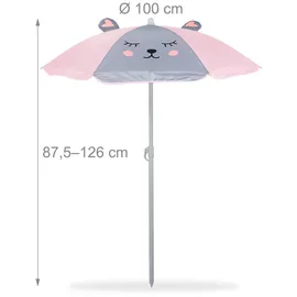 Relaxdays Camping Kindersitzgruppe, Maus Motiv, Kindersitzgarnitur mit Sonnenschirm, Klappstühlen & Tisch, Garten, grau