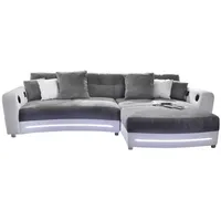 luma-home Multimedia-Ecksofa, Grau, Weiß, Leder, 4-Sitzer, Füllung: Polyetherschaumkern, Ottomane links, L-Form, rechts montierbar, seitenverkehrt montierbar, Ottomane rechts, links montierbar,L-Form, 322x190 cm, Wohnzimmer, Sofas & Couches, Wohnlandschaften, Ecksofas