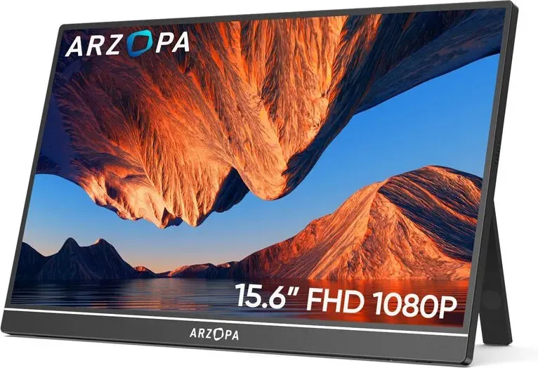 ARZOPA A1 Tragbarer Monitor, 15,6 Zoll 1920 x 1080 FHD IPS Tragbarer Monitor für Laptop mit einem Standfuß, ultradünner Zweitbildschirm für Laptop/PC/Mac/PS3/4/5/Xbox – USB-C- & HDMI-Anschluss