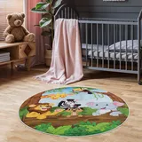 Pasha Home Kinderteppich 120 cm Rund Animals/Kinder Spielteppiche aus Polyester- & Flanellfasern/Teppiche fürs Kinderzimmer antirutsch & schmutzabweisend/Spielteppich Zoo waschbar