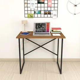 [en.casa] Schreibtisch Tjeldsund Computertisch Bürotisch 75 x 90 x 60 cm Arbeitstisch Metallgestell Laptoptisch Walnuss - Braun
