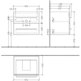 Villeroy & Boch Waschtischunterschrank 2 Auszüge 57,6 x 51,4 x 48,4 cm Volcano Black
