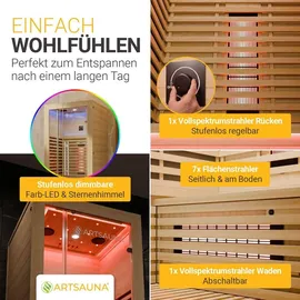 Artsauna Trondheim90 Natur - Vollspektrumstrahler mit LED-Beleuchtung, Bluetooth Audio, App-Steuerung, 1705 W Leistung
