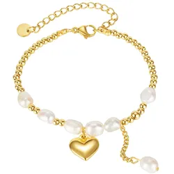 Firetti Edelstahlarmband »Schmuck Geschenk, Herz & Perlen«, mit Süßwasserzuchtperle Firetti gelbgoldfarben-weiß