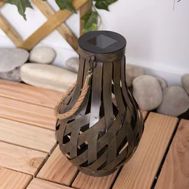 GLOBO Gartendeko Laterne Solar Windlicht mit Bambusgeflecht zum Aufhängen oder Hinstellen, LED Solarleuchte, Bambus, Braun, Schalter, H 27 cm, Garten Terrasse, 2er Set