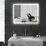 Homcom Badspiegel mit Beleuchtung 90x70 cm LED Spiegel Wandspiegel 3 Lichtfarben | Gr.: onesize