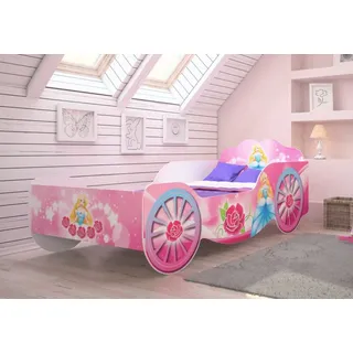 Kids Collective Kutsche Mädchenbett 70x140 | 80x160 mit Rausfallschutz Matratze optional | Prinzessin Kinder Spielbett 140x70 | Rosa