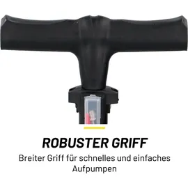 Dunlop Fahrradpumpe 12Bar - Luftpumpe für Dunlop-/Schrader-/Französisches Ventil - Standluftpumpe mit Adapter - Schwarz