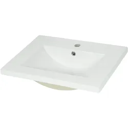 Waschbecken HWC-D16, Waschtisch Handwaschbecken Badezimmer Bad, Keramik eckig wei√ü ~ 61cm 30mm Kante