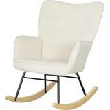 HOMCOM Schaukelstuhl, Schaukelsessel mit Samtoptik, Armlehne, Sessel mit Holzkufen, Relaxsessel für Wohnzimmer, Schlafzimmer, Beige   Aosom