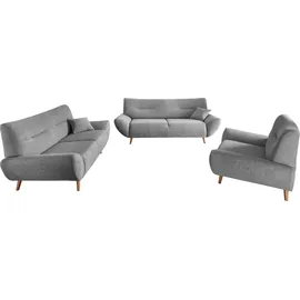 Home Affaire 3-Sitzer "Drago" grau B:205cm H:81cm T:90cm, 100% Polyester, Sofas frei im Raum stellbar, inkl. 1 Zierkissen