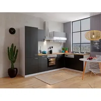 Respekta Winkelküche Hamm L-Form 280 x 172 cm E-Geräte Einbaukühl-/Gefrierkombination schwarz/weiß