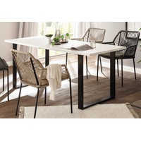 Furn.Design Esstisch Stove (Tisch in Pinie weiß mit Anthrazit, 180 x 80 cm, bis 6 Personen), mit Metallgestell weiß