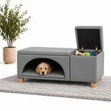 Outentin Hundesofa 3 in 1 Für Kleine Hunde - Indoor Hundebett Mit Höhle - Sitzbank und Stauraum - Hundehöhle - Stilvolles Höhlenbett Für Zuhause - 120 x 46 x 40 cm - Grau