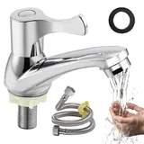 Mineup Kaltwasserhahn Gäste Wc, Klein Wasserhahn Kaltwasser, Einhebel Wasserhahn Bad, Kleine Armatur Gäste WC,Bad Waschtischarmatur,Edelstahl Kaltwasserhahn Mit 60cm Anschlussschlauch für Bad Gäste WC