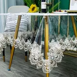 Klare Kunststoff Rund Tischdecke Wasserdichtes Vinyl PVC Tischdecke Bestickte Spitze Rand Transparente Tischabdeckung für die Küche im Freien und im Inneren verwendet-Rund 190 cm, Blumen2