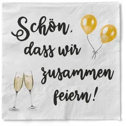 Sovie HORECA Serviette - Schön, dass wir zusammen feiern/Sekt - aus Tissue 33 x 33 cm, 3-lagig, 100 Stück
