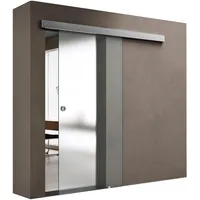 doporro Glasschiebetür Komplettset Softclose 90 x 205 cm | 15mm Wandabstand | Schiebetür mit ESG-Sicherheitsglas | Zimmertür Glas Satiniert mit Muschelgriff | Amalfi-plus 12