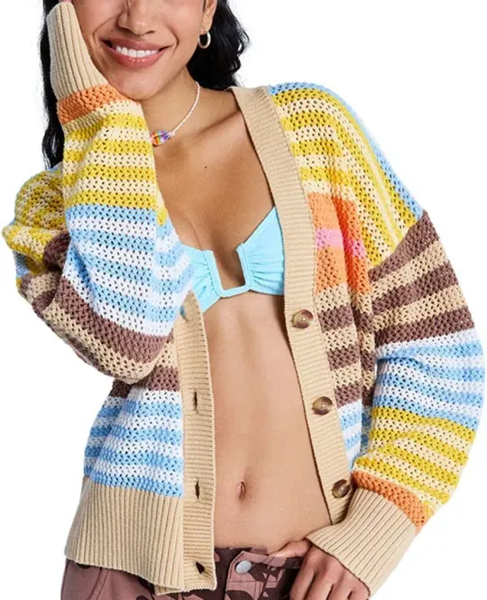ROXY COSMIC COAST STRIPES Cardigan 2026 coconut milk horizon prism stripes - M
