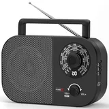 Tragbares Radio AM,FM,SW,UKW Kofferradio Netz und Batteriebetrieb, mit Bestem Empfang, Eingebautem Lautsprecher, Kopfhöreranschluss, fürZuhause/Outdoor/Camping/Notfall((Schwarz))