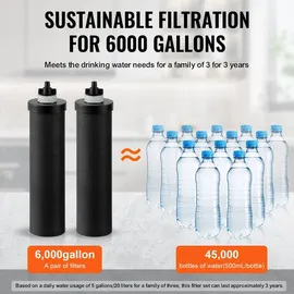 Vevor Wasserfilter-Ersatz Reinigungselemente, Aktivkohle-Ersatzfilter 2er-Pack, leicht austauschbarer Wasserfilter, Schwerkraft-Wasserfiltersystem Ersatz, kompatibel mit den meisten Marken