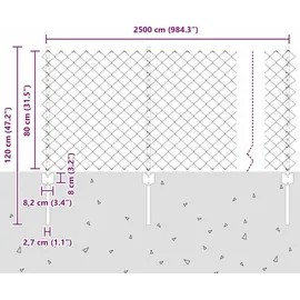 vidaXL Zaun mit Pfosten 0,8 x 25 m Silber/Stahl