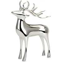 Große Stehende Silber Deko Rentier Figur & Geweih - Weihnachten Wildfigur 32 cm