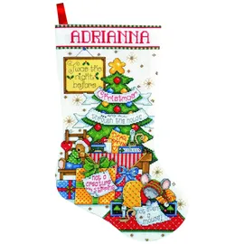 Design Works Crafts Kreuzstich Stickpackung Weihnachtsstrumpf Schlafende Mäuse, Zählmuster
