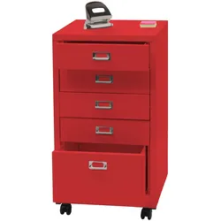 Rollcontainer MCW-L49, Schubladenschrank Stahlschrank Aktenschrank, Metall 75x40x41cm 5 Schubladen ~ rot