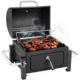 Holzkohlegrill Portable, Tischgrill Campinggrill mit Deckel & Smoker, Tragbarer BBQ Grill für Camping Garten Picknick Party Barbecue