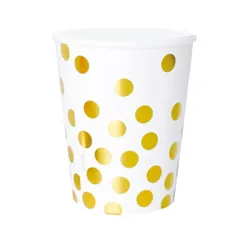 Party Pappbecher 270 ml 6 Stück Dots Gold/White