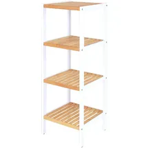 tavora dibea Badezimmerregal mit 4 Ablageflächen Wohnzimmerregal Standregal Bambusregal Badregal Bücherregal Eckregal Küchenregal 33x33x98 cm, naturfarben/weiß