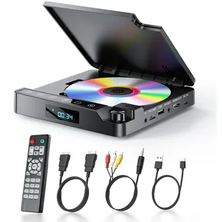 Desobry DVD Player für Fernseher 1080p, DVD Player HDMI/AV und USB/TF-Karte Eingang, All Region Free Mini DVD Player mit Haltepunktspeicherung/Rauschunterdrückung/Fehlerkorrektur/Anti-Prell-Funktion
