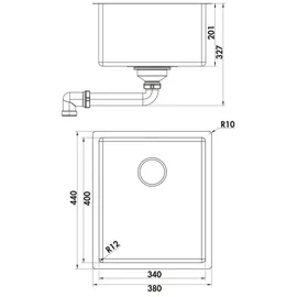 Naber Corno Piu PFU2 rechts Einbauspüle Edelstahl Handbetätigung 380 x 440 mm