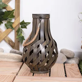 GLOBO Gartendeko Laterne Solar Windlicht mit Bambusgeflecht zum Aufhängen oder Hinstellen, Led Warmweiß, Dxh 27x17,5 cm, Garten Terrasse