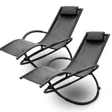 LACESTONE Relax Liege Liegestuhl Gartenliege Sonnenliege Klappsessel Relaxliege Schaukelliege Klappbar (2x Relaxliege, Black)