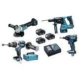 Makita DLX4050TJ Maschinen Pack 4 + 3 akku 18V 5Ah Li-ion + 2 koffer Makpac, ‎Schwarz/Blau