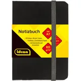 IDENA 10033 - Notizbuch DIN A7, liniert, Papier cremefarben, 192 Seiten, 80 g/m2, Hardcover in Schwarz