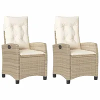 vidaXL Gartensessel mit Kissen 2 Stk. Verstellbar Beige Stahl Poly Rattan