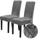 Chickwin Stuhlhussen 2er Set, Samt Dehnbarer Stuhlbezug, Waschbarer Hohen Zurück Stuhlhussen Slipcover Für Esszimmer, Hotel, Küche, Bankett, Partys,Abnehmbaren Stuhl Schutz -Grau