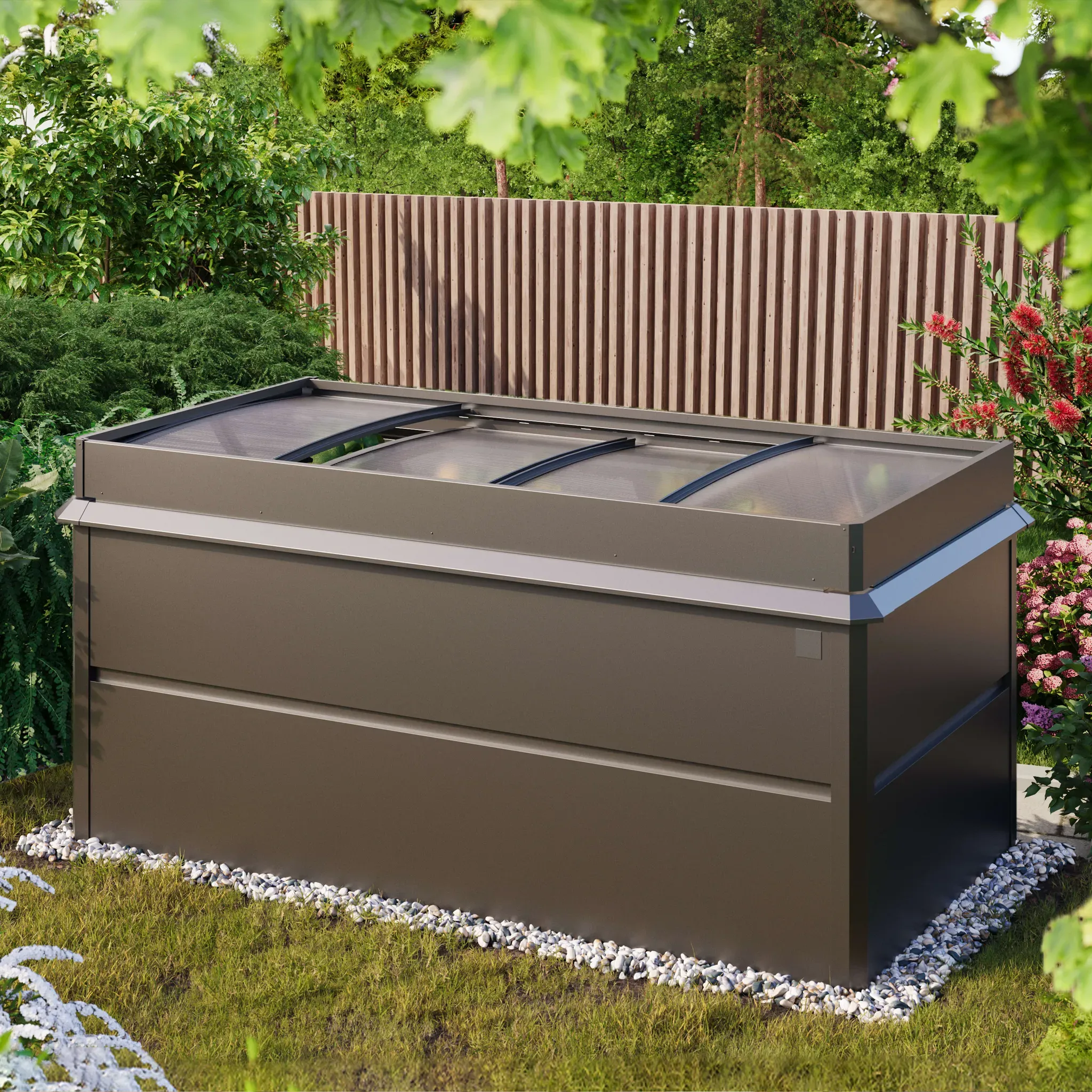 PRIMEYARD Design 200 x 100 x 77 cm Moestuinbak, staal, antraciet metallic, Incl. moestuinbak opzetstuk en bescherming tegen slakken - (GFPV00774)