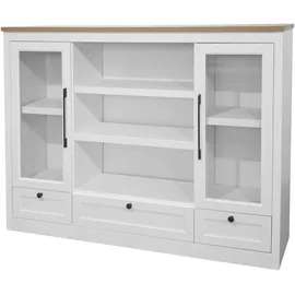 OTTO home Highboard OTTO HOME "Ismund", transparent (weiß, naturfarben), B:159cm H:121cm T:39cm, Holzwerkstoff, Sideboards, Highboard, aus MDF, mit Holz-Zierleiste, schwarzen Metallgriffen, Höhe 121 cm