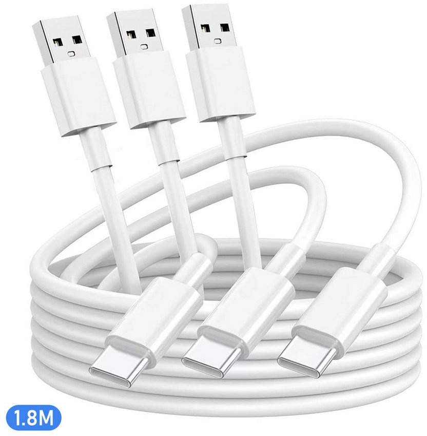 walkbee USB-Kabel, USB-C auf USB-A (180 cm 3Pack), Schnellladekabel, USB-Kabel, USB-C, USB-A, Ladekabel, Datenkabel, Adapterkabel für Smartphone & Tablet - 1.8m weiß