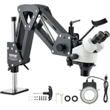 Vevor Multidirektionales Mikroskop mit Federhalterung, Schmuckmikroskop mit 7- bis 45-facher Vergrößerung, Mikro-Schmuck-Intarsienständer mit integriertem USB-Ring-LED-Licht, Juweliermikroskop für Schmuckintarsien