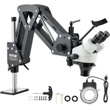 Vevor Multidirektionales Mikroskop mit Federhalterung, Schmuckmikroskop mit 7- bis 45-facher Vergrößerung, Mikro-Schmuck-Intarsienständer mit integriertem USB-Ring-LED-Licht, Juweliermikroskop für Schmuckintarsien