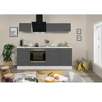 Respekta Premium Küchenzeile RP210WGCBO  (Breite: 210 cm, Grau, Mit Elektrogeräten)